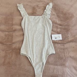 striped bodysuit with ruffled straps